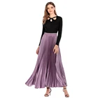 Slanna Newest Fashion Design solid color elastic high waist reflective pleated flared muslim long maxi skirt for women