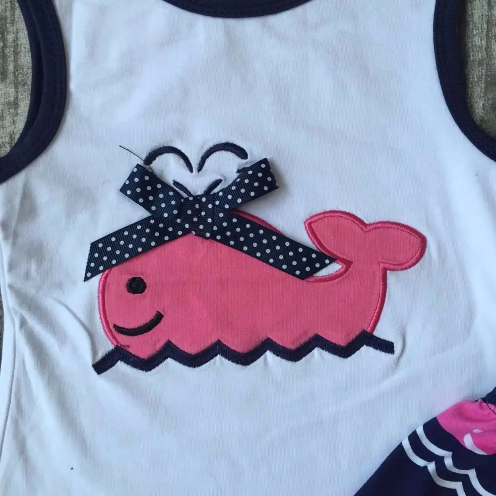 baby girls shorts sets boutique outfit cute hot pink whale summer cotton chevron sleeveless clothes macth with necklace and bow