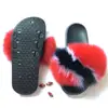 Cheap New Design Luxury women fox fur Slides flag pattern multiple le color natural fur slippers