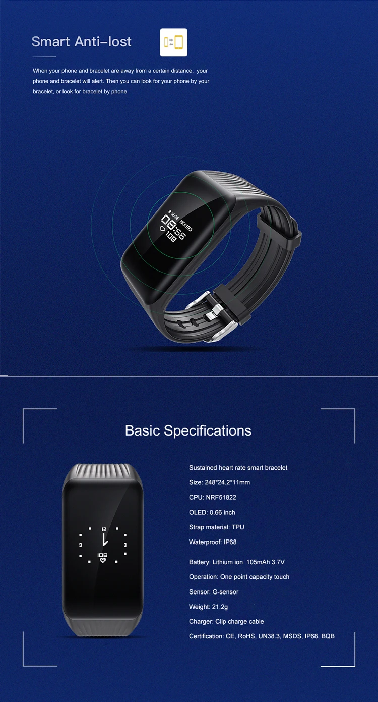 Wholesale Bluetooth Waterproof Smart Bracelet Band sport Fitness Bracelet With Heart Rate Monitor