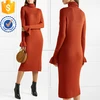 Brick Alpaca And Silk Blend Turtleneck Midi Dress For Ladies Manufacture Wholesale Fashion Women Apparel (T9142D)