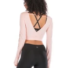 Custom Women Activewear Deep V Back Fitness Yoga Long Sleeve Sport Crop Top T Shirt