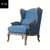 Accent leisure chair french linen fabric wooden old style Wing back lounge chair