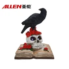 Custom size home halloween decoration resin crow statue on skull head and book
