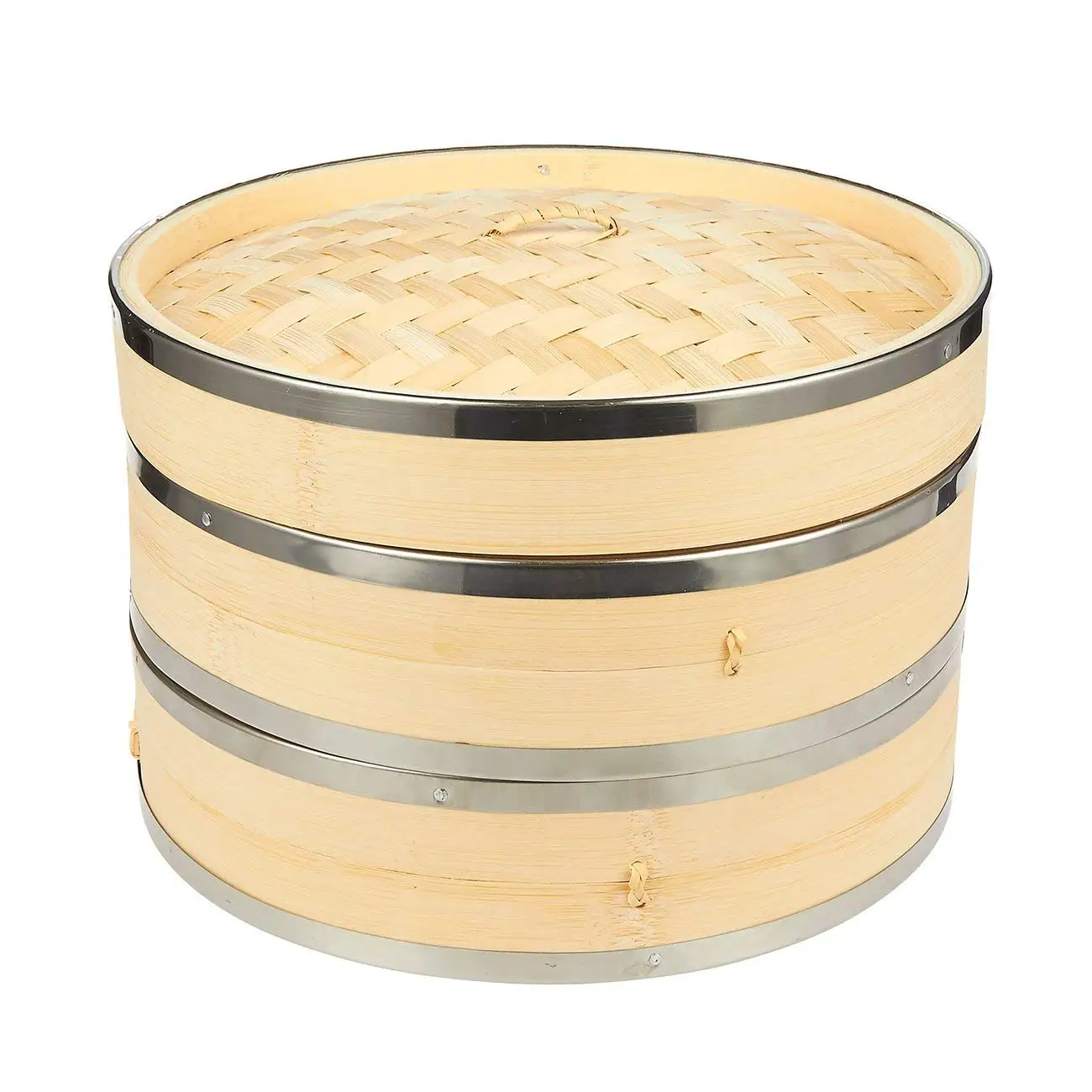 Bamboo Steamer Basket 2 Tier Dim Sum Bamboo Steamer With Steel Rings