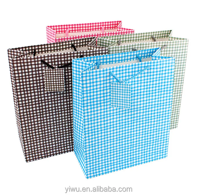 classical grid design shopping paper gift bags with rope handles