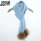 New Arrival Fox Fur Pom Scarf Handmade Men' Women Hotsale Wholesale Patterns Knitted Wool Scarf