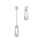 Fashion Korean Asymmetrical Safety Pin Zircon 925 Silver Stud Earring
