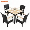 Cheap factory supply rattan and wicker teak wood top table and chairs wholesale cushion for outdoor patio furniture