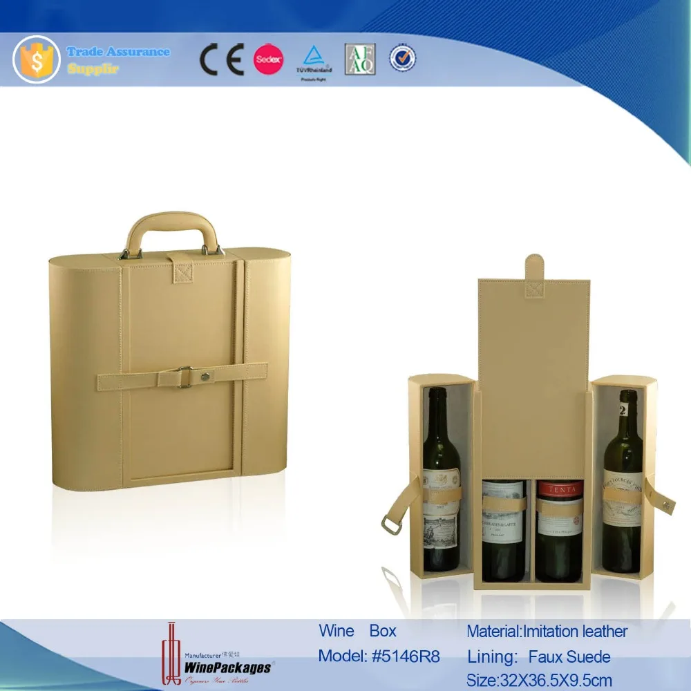 buff beige pu 4 bottles wooden wine bottle boxes, wine box for