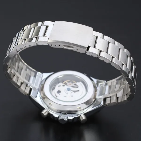 2016 New Hot Sale Skeleton Hollow Fashion Mechanical Self Wind Men Luury Male Business Gold Stainless Steel Strap Wrist Watch