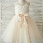 Spaghetti Straps Champagne Tulle Ivory Lace Wedding Flower Girl Dress