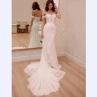 Latest White Mermaid Off Shoulder Long Bridal Wedding Dresses Gowns