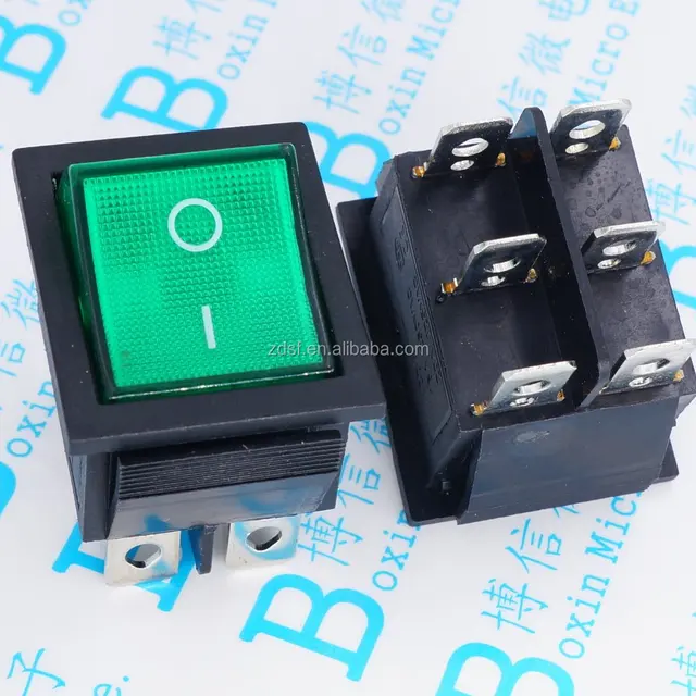 KCD4 rocker switch 31x25mm six feet boat shape 6 feet 16A 250V green with light