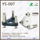 Type:D , BS 546 (2 pin) standard, 5A/250V BS 4573 , ungrounded and unpolarised plug inserts