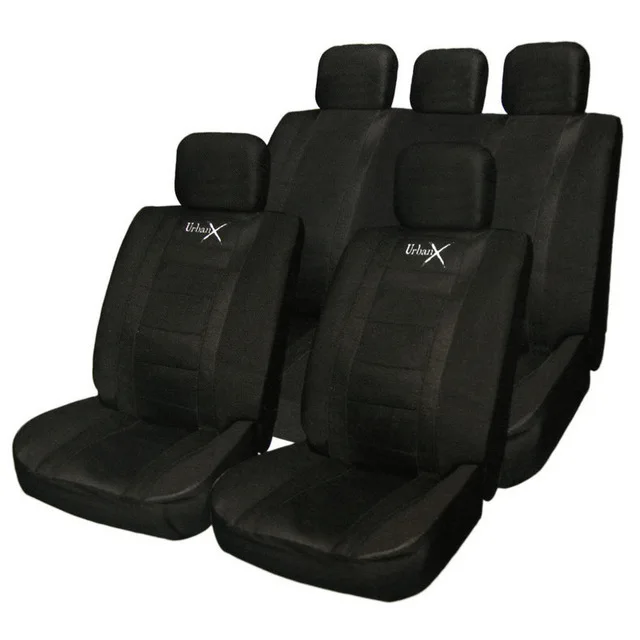 PU 2mm Synthetic Material Full Car Seat Covers Complete 11 Pieces Front Rear Covers For Crossovers SUV Sedans Black/Gray