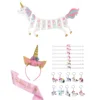 Unicorn Birthday Girl Set of Gold Glitter Unicorn Headband and Pink Satin Sash for Girls, Happy Birthday Unicorn Party Supplies