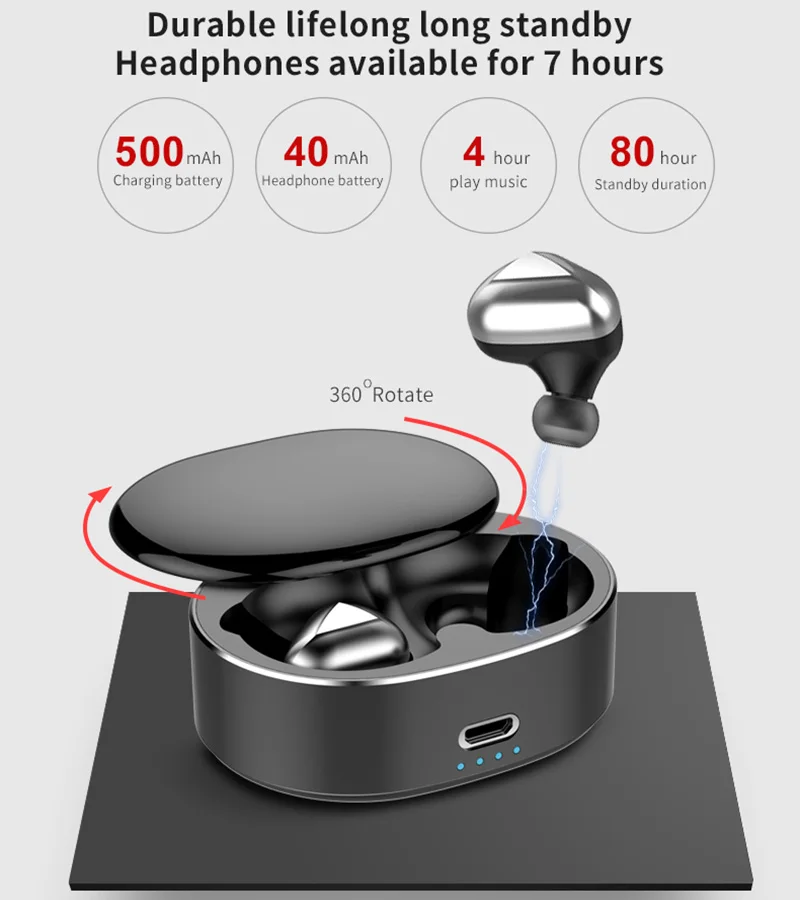 2019 newest BT 5.0 delicate wireless earphone T50 TWS IPX7 waterproof slide cover headset with charging case - ANKUX.COM
