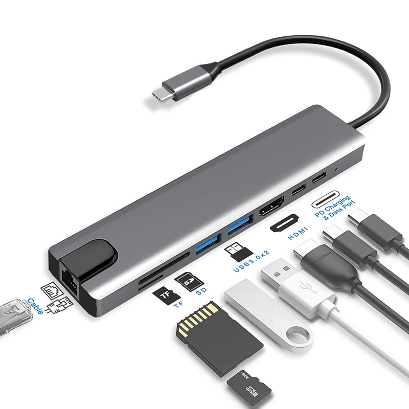 Usb type c hub 8 in 1 usb hub multi function adapter for MacBook Pro and Type C Windows Laptops
Usb type c hub 8 in 1 usb hub multi function adapter for MacBook Pro and Type C Windows Laptops