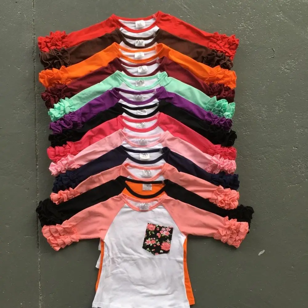 free shipping girls clothes o-neck baby girls kids icing ruffle raglan tops shirts girls casual tops fall Autumn top T-shirt