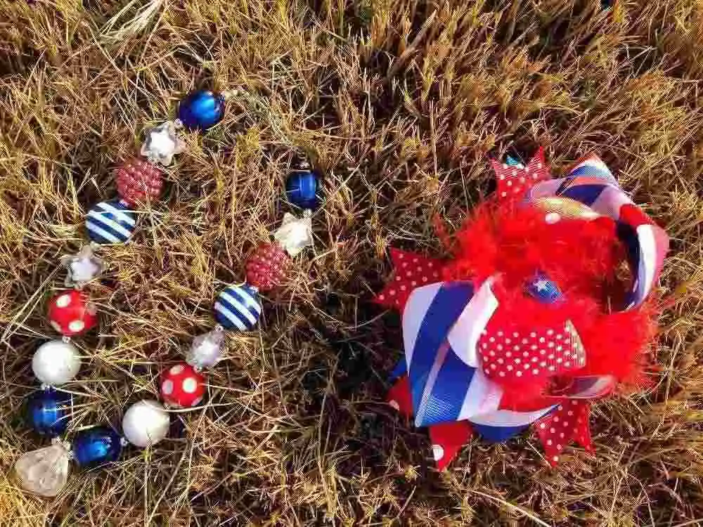 baby girls kids 4th of July patriotic rosette petti dress with matching necklace and hair bow set