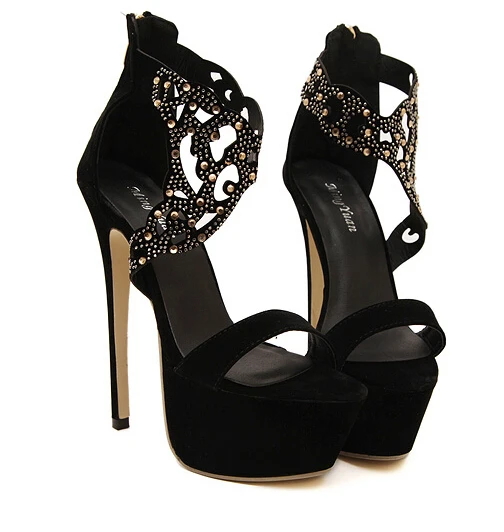 16CM Peep Toe high-heeled shoes thin heels wedding shoes platform leather women's ultra high heels sandals sexy Size35-40 1688-2