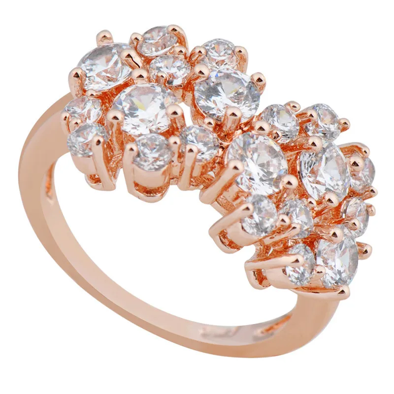 10ps/lot Size 6/7/8/9/10 Women Flower Finger Rings 10KT Rose Gold Filled Zircon Stone Finger Ring Zircon Stone Fashion RY0249