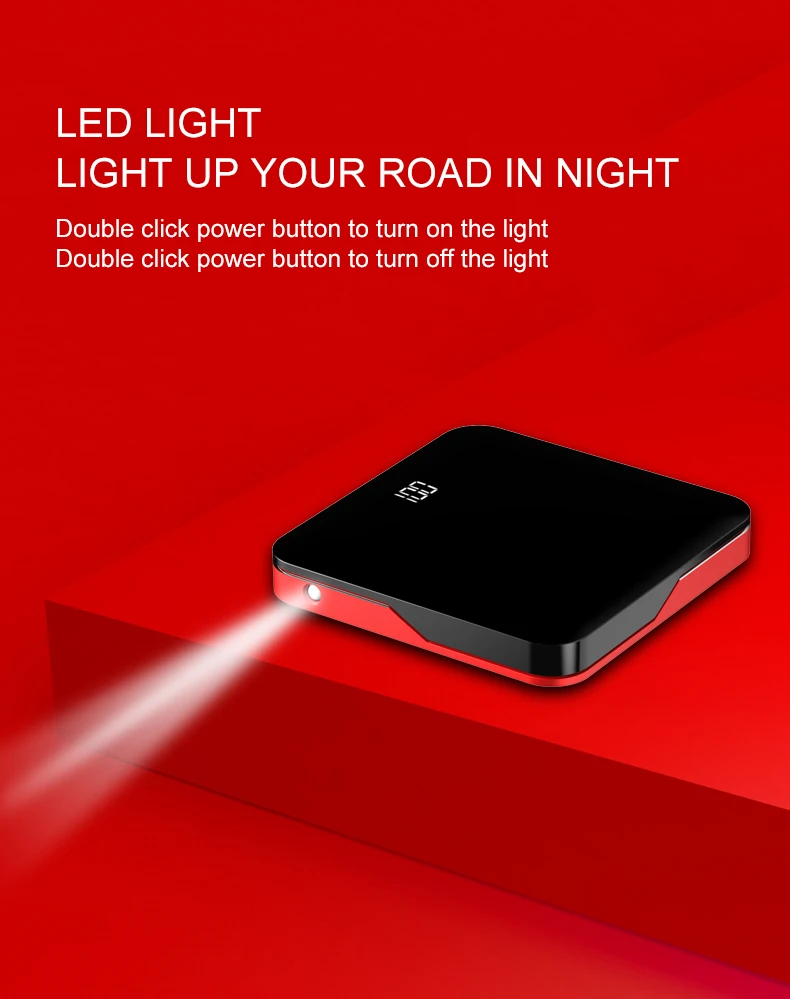 Led Flashlight Large Capacity Power Bank 10000mAh Ultra Slim Dual USB Mirror Design Mobile Power Bank - ANKUX.COM