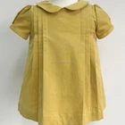 Yellow corduroy short sleeves pleats cotton woven girls dress