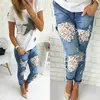 2018 wish new arrival women ripped jeans with lace design ladies skinny denim jeans