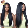 Hot Sale Natural Black Yaki Kinky Straight Heat Resistant Fiber Hair Lace Frontal Wig, african american wig