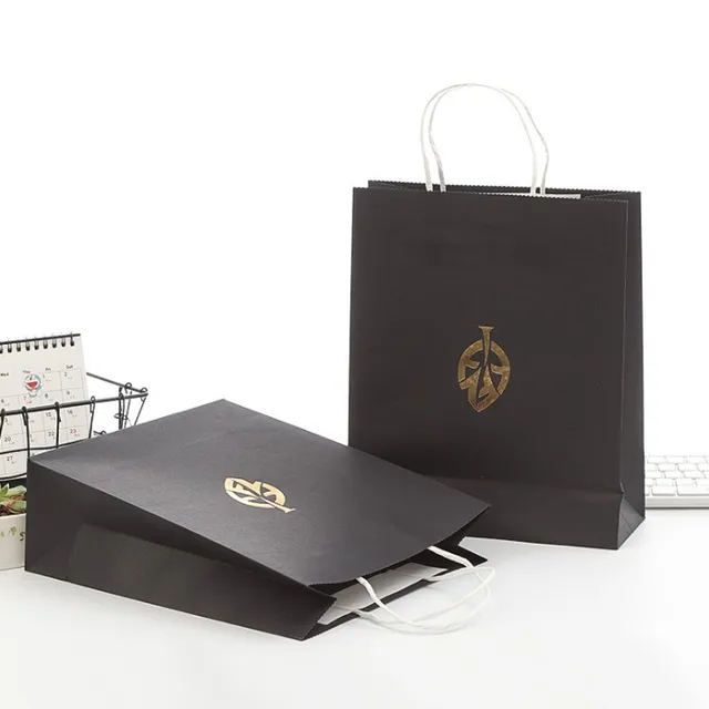 customized biodegradable kraft paper bag with gold hot stamping