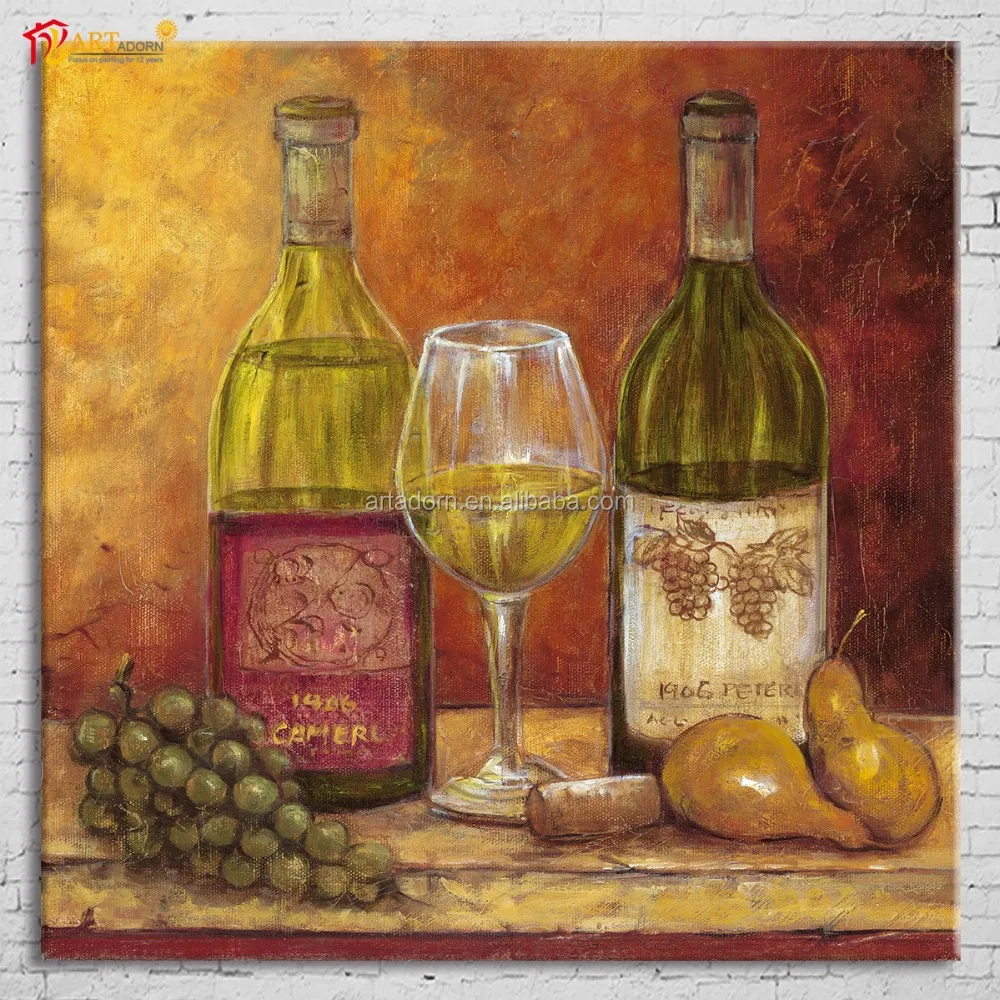 Wine Bottle Oil Paintings Vintage Canvas Wall Art Decor Buy Vintage