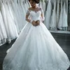 Q002 In stock Plus Size Lace Wedding Dress 2018 Pictures New Long sleeves Wedding Dress With Long Tail