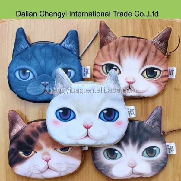 promotional 3d cool printed cat coin purse change purse