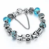 Long way silver bracelet, bracelet in blue tone fashion bracelet, sapphire stone with alphabet charm beads