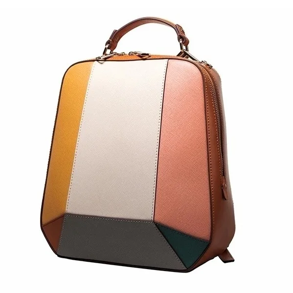 Contrast color leather backpack, genuine leather bags for women, travel fashionable bags, ladys fashionable bags,big bags, 2015