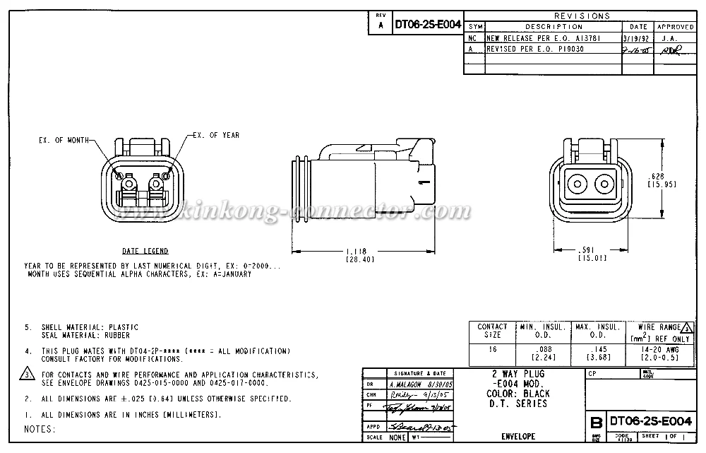 2 Way/pin Female Black Deutsch Dt Automotive Wire Harness Connector Dt062se004/at062sblk