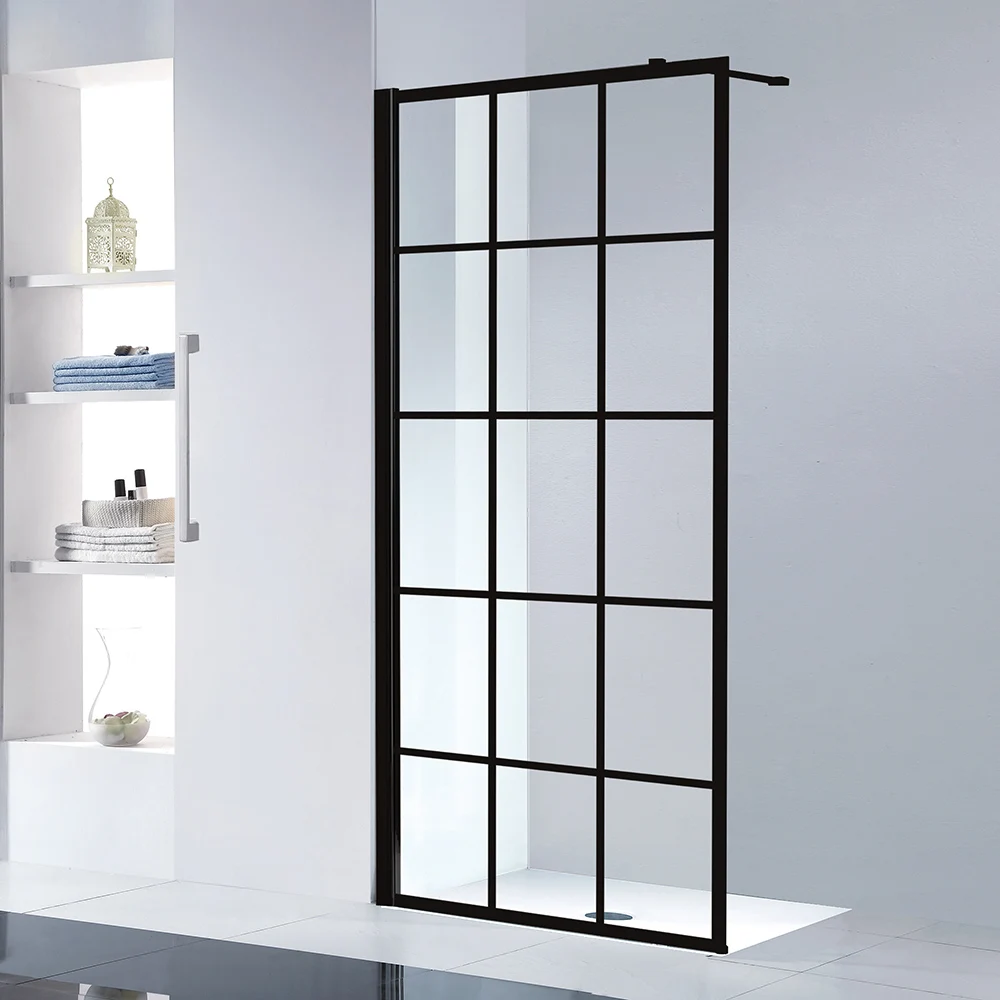 Wet Room Walk In Shower Door Matt Black Shower Screen With Black Pattern Glass Buy Wet Room Walk In Shower Screen Black Pattern Glass Shower