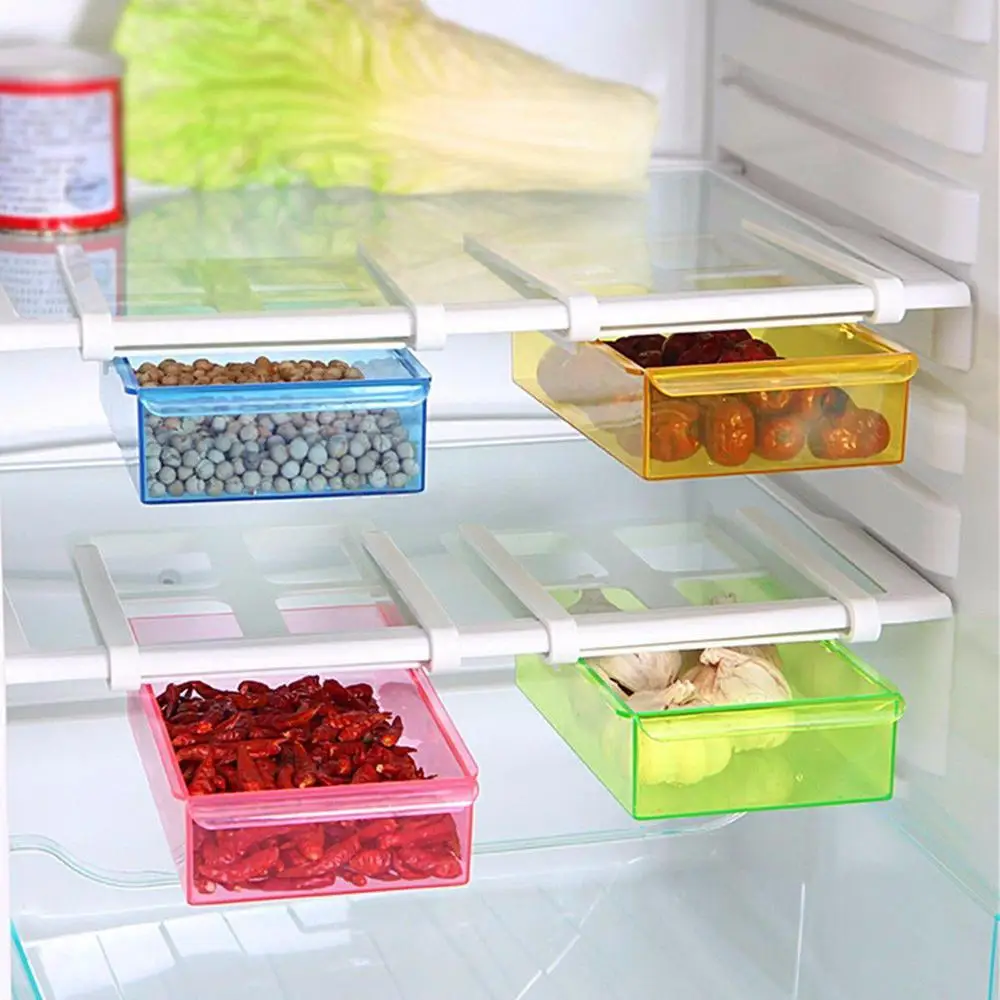 4 Color Slide Kitchen Fridge Freezer, Space Saver Organizer,Food storage shelf