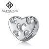 925 Solid Silver Heart Bead Charm with Silver Plated