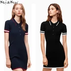 Casual bodycon short sleeves sport plain polo knitted dress women