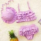 3 Pcs Hat/Bra and Shorts Baby Girl Bikini Solid Color Swimwear with Lace Halter Hat Beach Split-Type Swimsuit