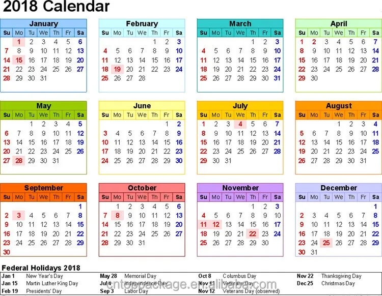 التقويم السنوي 2019