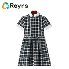 Reyrs made CVC 100% TC cotton baby girl clothes plaid wholesale baby school girls kids dresses with buttons