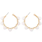 Bohemian fashion gold plated statement cuff earring handmade woven baroque pearl jewelry earrings