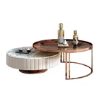 Marble Rose Gold Metal Frame Slab Round Glass Coffee Table For Living Room