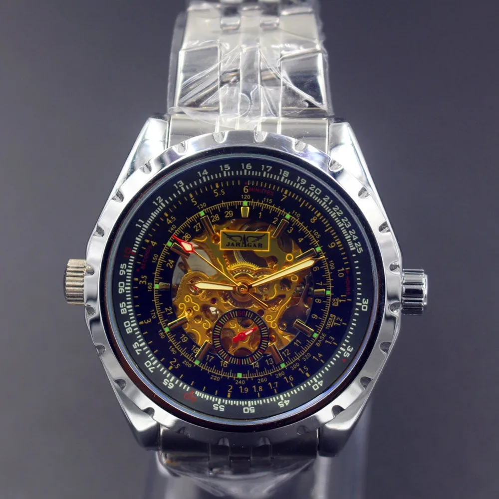 Antique Men's Watch Luury Famous Brand Jaragar Automatic Skeleton Wrist Watch Golden Male Stainless Steel Montre Homme