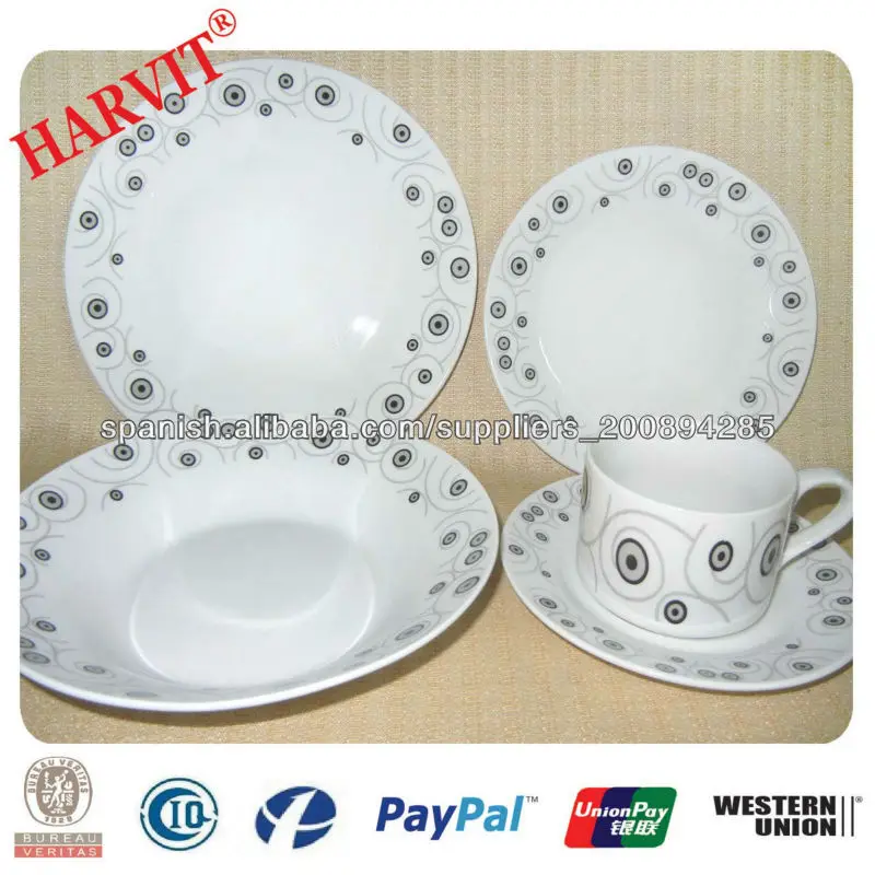 20 piezas de cerámica blanca con calcomanía porcelana Vajillas