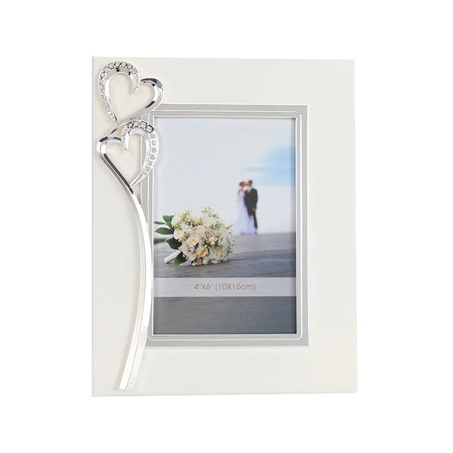 wooden wedding metal picture photo frame with shiny silver